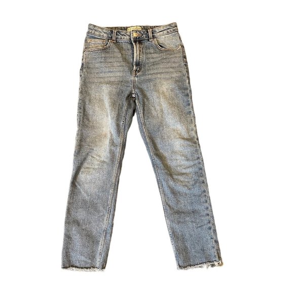 Denim & Co Blue High Rise Jeans Distressed Leg Cuffs Size 6 - Picture 1 of 6